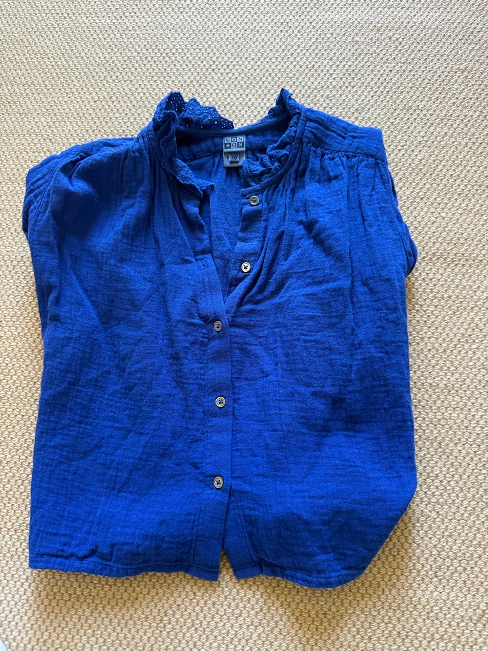 Bonton girls cobalt linen cotton blouse - size 10